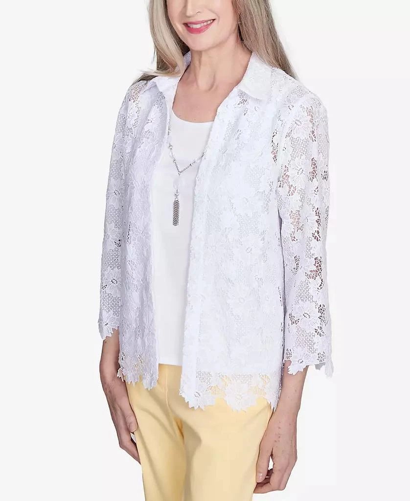 Alfred Dunner Petite Dress Code Two in One Lace Top with Necklace 4