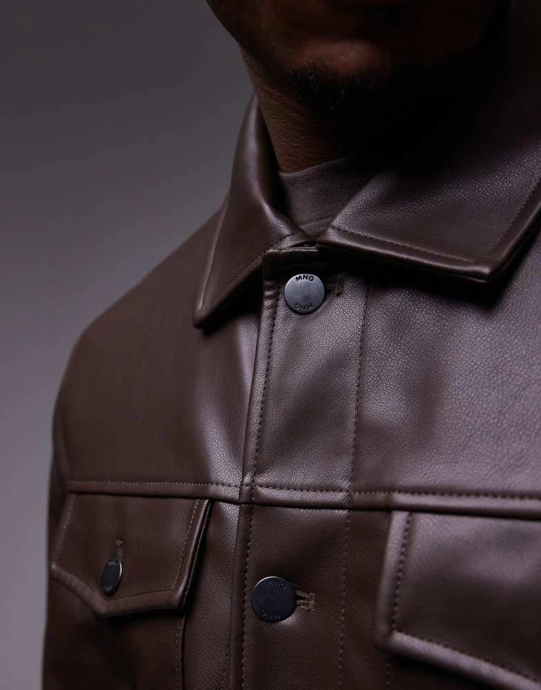 Mango Mango faux leather jacket in dark brown 4