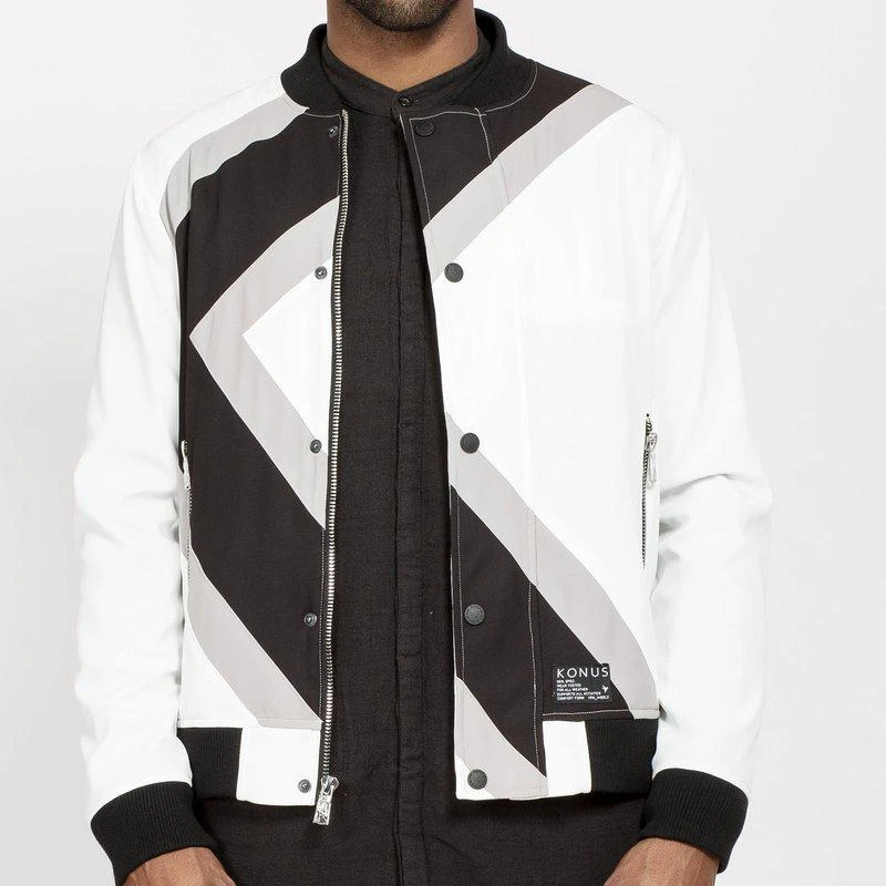 Konus Men's Bomber Jacket With Geometric Panels In White 1