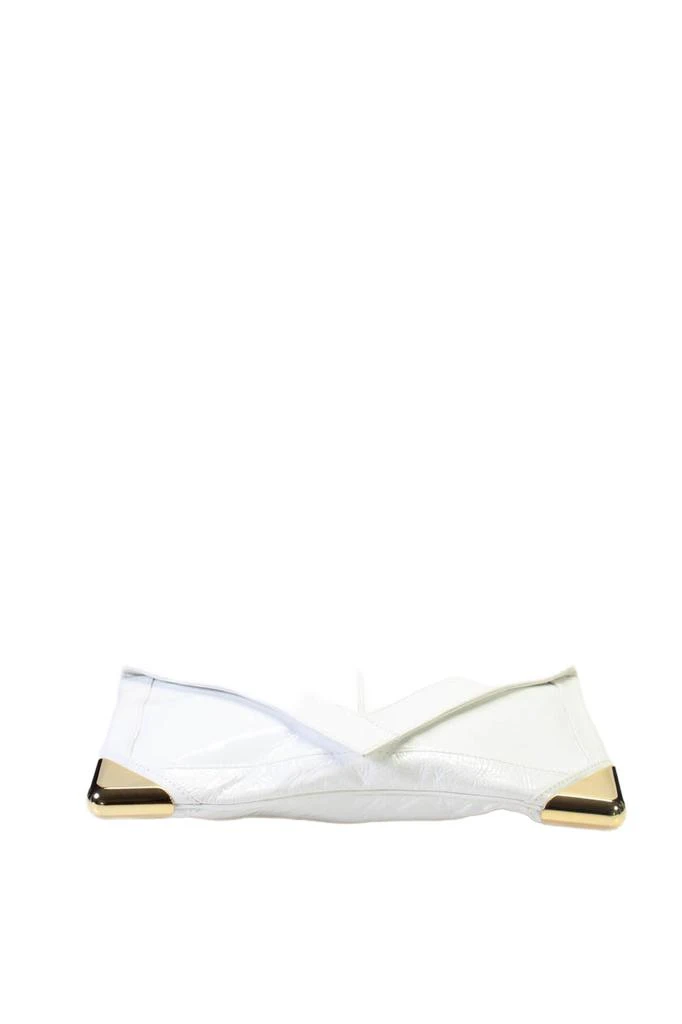 Brian Atwood Womens Leather Gold Tone Accent Flap Envelope Clutch White 6