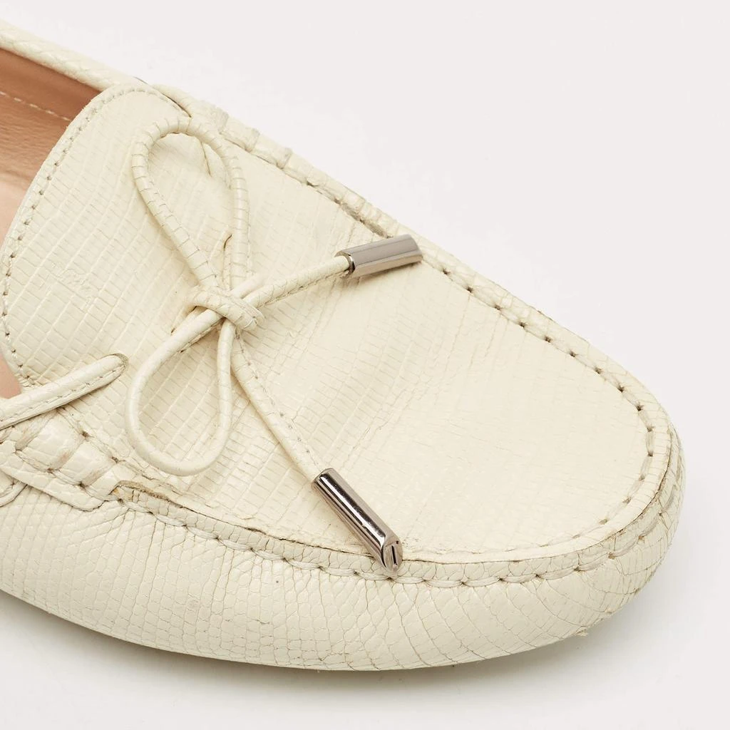 Tod
s Tod
s Cream Lizard Embossed Leather Bow Slip On Loafers Size 37.5 7