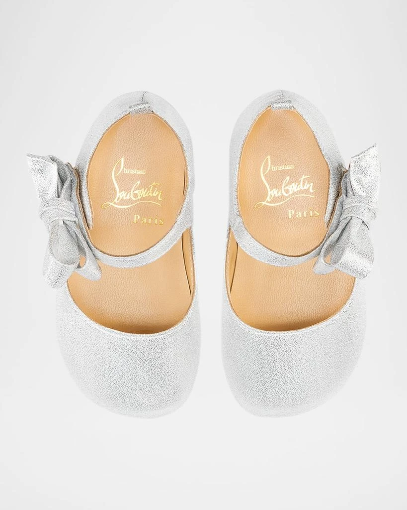 Christian Louboutin Girl
s Lou Babe Shimmer Bow Ballerina Shoes, Baby 3