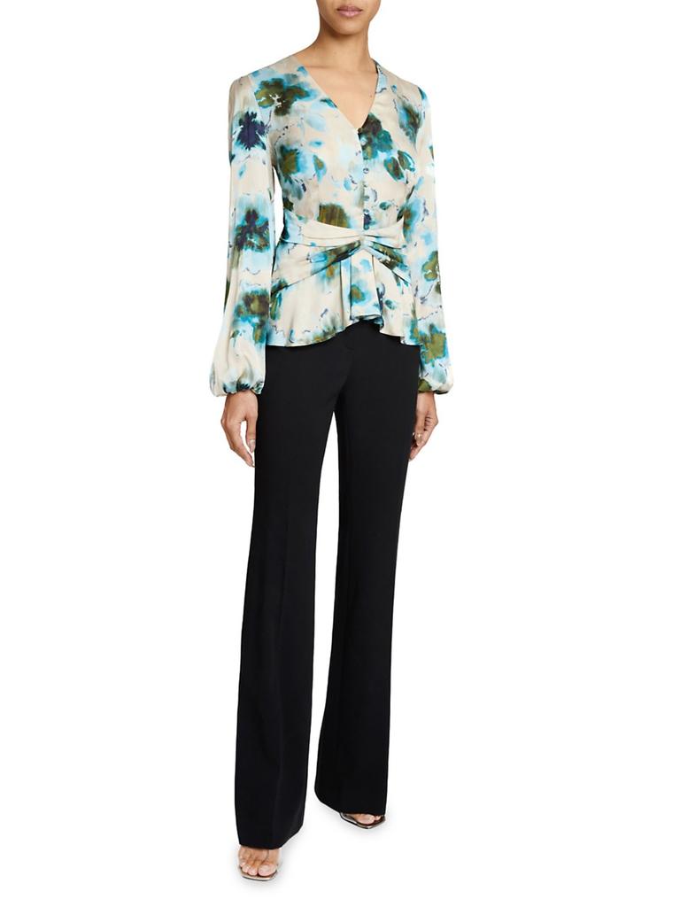 Santorelli Floral Long-Sleeve Blouse