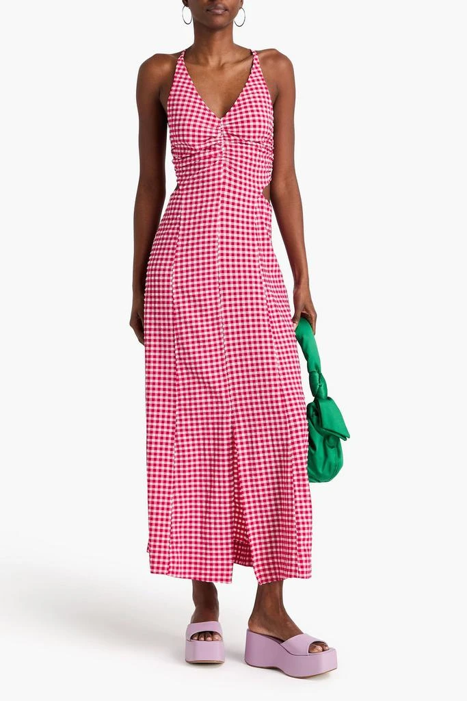 Ganni Ruched gingham stretch-seersucker maxi dress 2