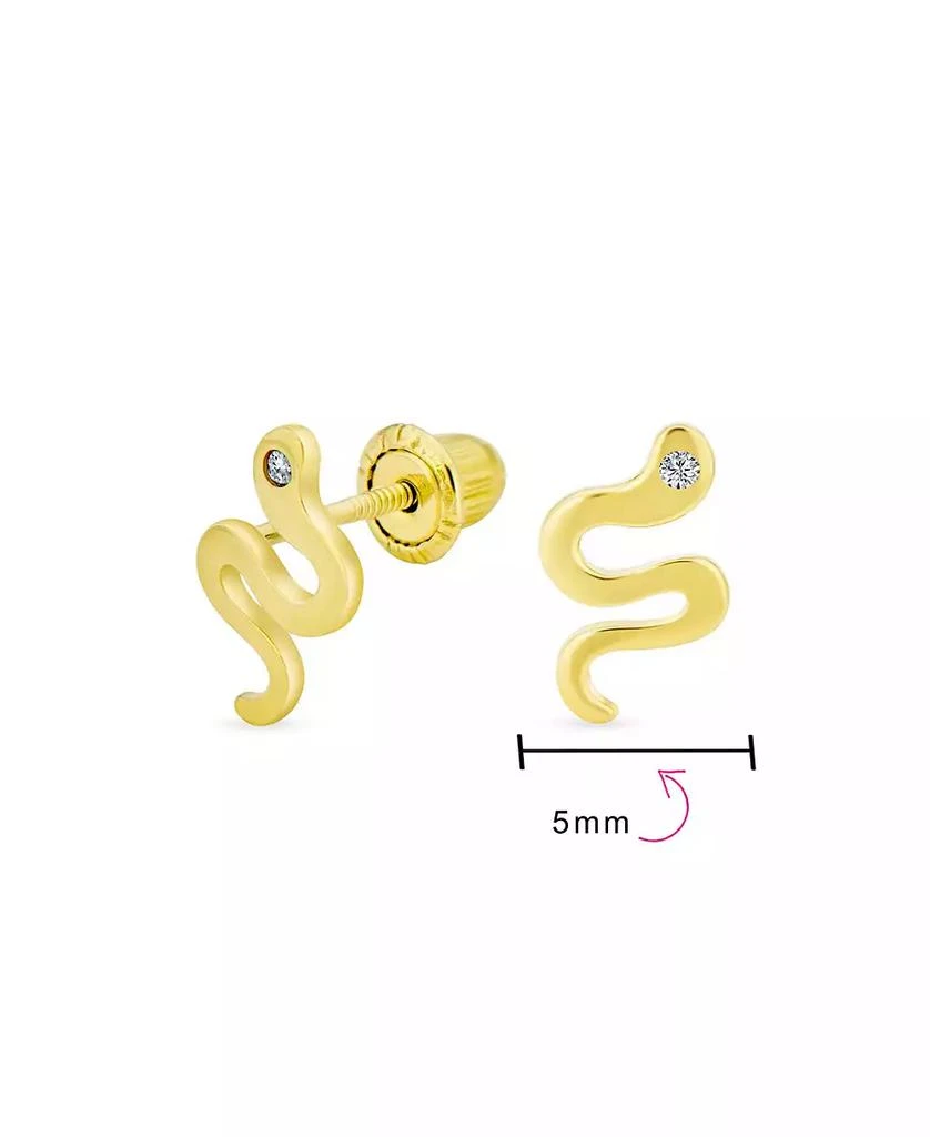 Bling Jewelry Minimalist Tiny Mini CZ Accent Garden Reptile Serpent Snake Stud Earrings 14K Yellow Gold Safety Clutch Screw back 2