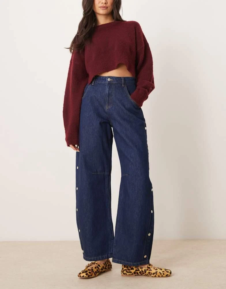 ASOS ASOS DESIGN cropped barrel leg jean with popper details in indigo 1