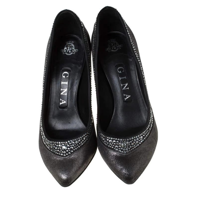 Gina Gina Crystal Embellished Textured Fabric Pointed Toe Pumps Size 37 3