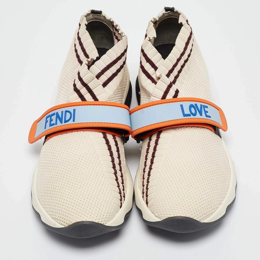 Fendi Fendi Cream/Burgundy Knit Fabric Rockoko Sneakers Size 37 4