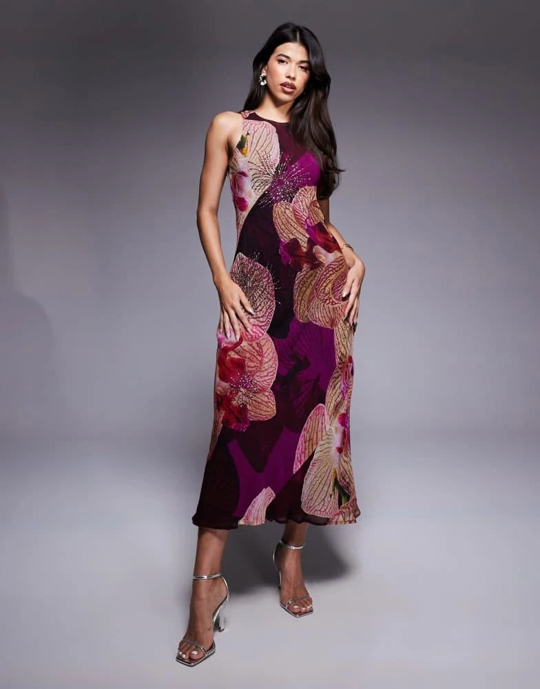 knee length dresses for ladies Black Autumn Flora Embellished Maxi Dress S