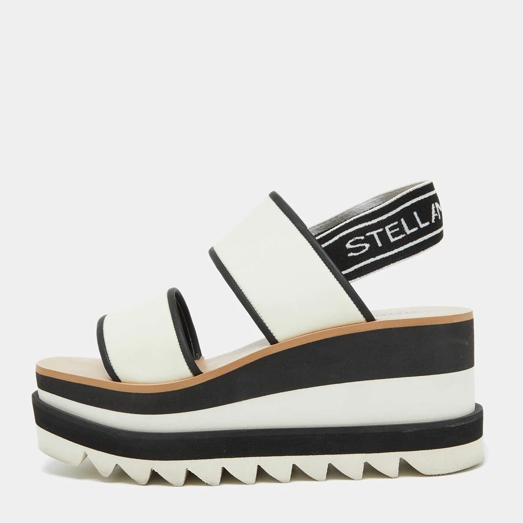 Stella McCartney Stella McCartney White/Black Fabric Elyse Platform Wedge Sandals Size 37 1