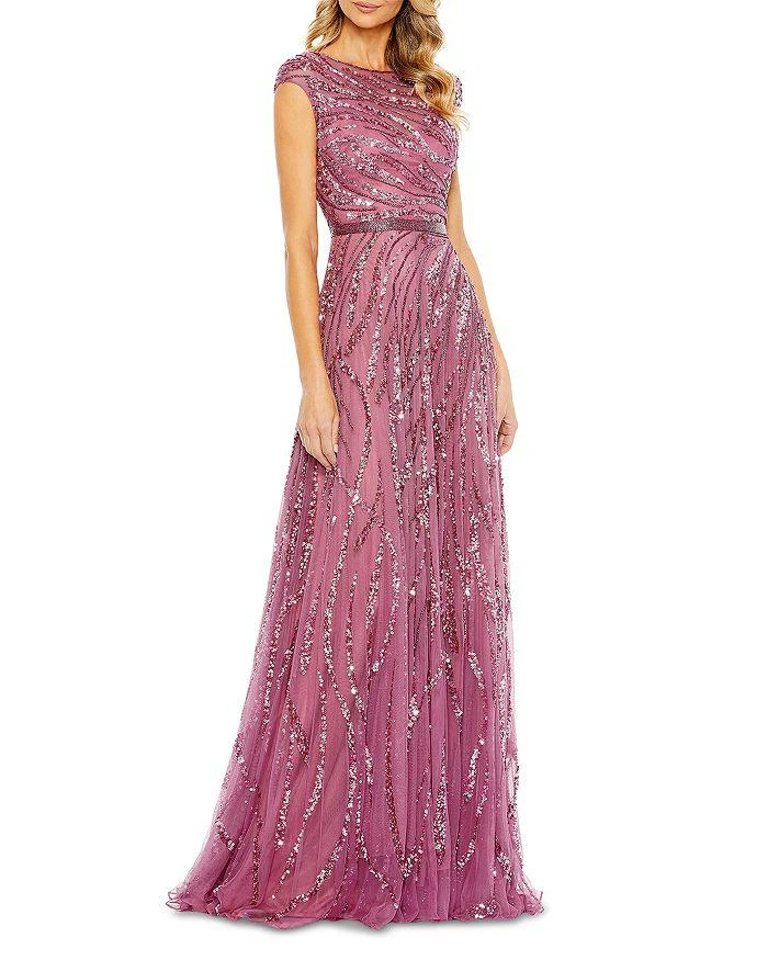 Mac Duggal Sequined Cap Sleeve Boat Neck Gown 1