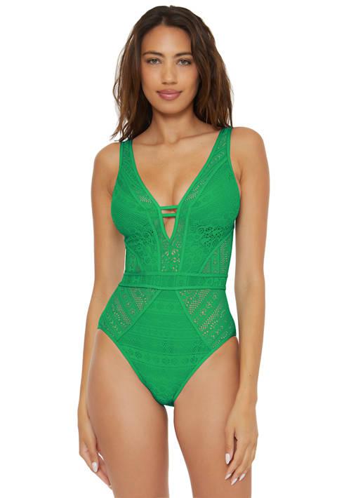 Becca Color Play Plunge Crochet One Piece Swimsuit