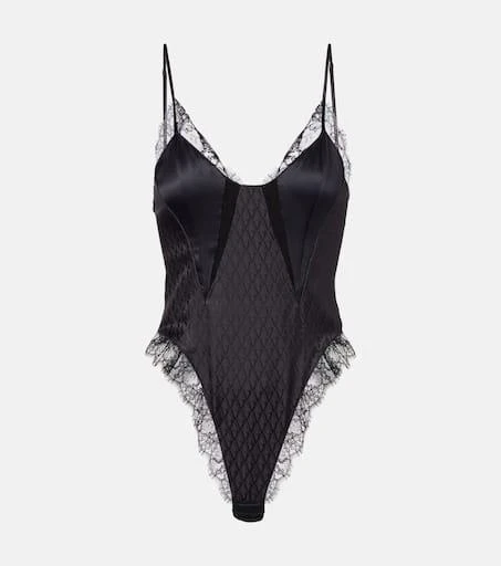 Versace Lace-trimmed silk-blend satin bodysuit 1