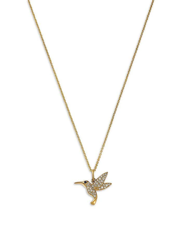 Sydney Evan 14K Yellow Gold Diamond 
Blue Sapphire Hummingbird Pendant Necklace, 18"