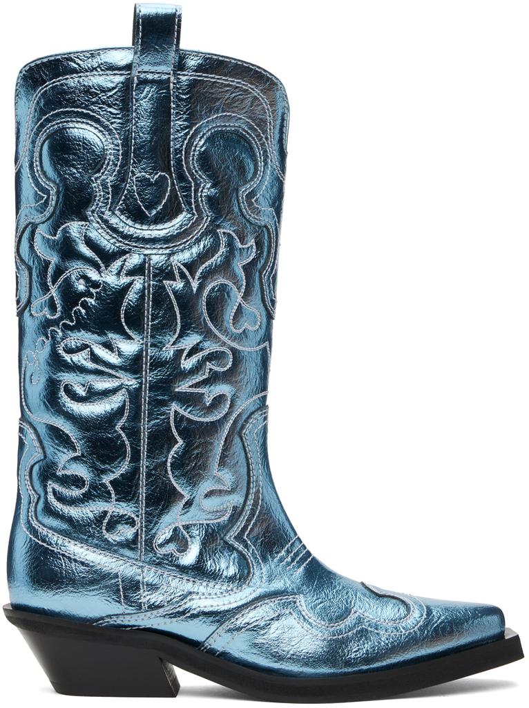 ミドルブーツ Ganni Embroidered Western Boot Ganni Low Shaft Embroidered Western Boots - Black/Yellow