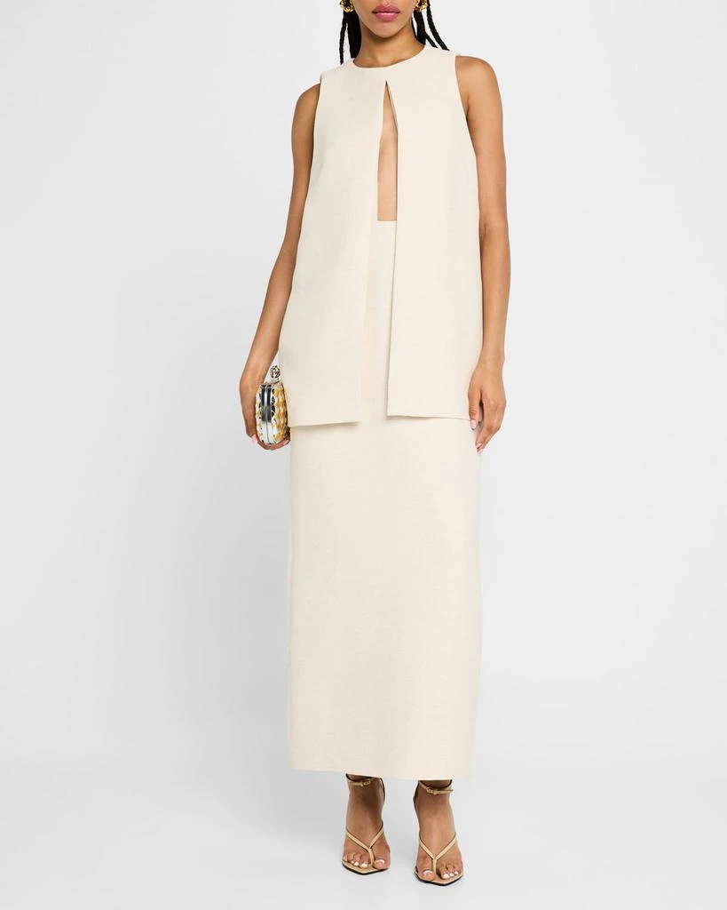 Brandon Maxwell Astrid Split-Front Tiered Tea-Length Dress 2