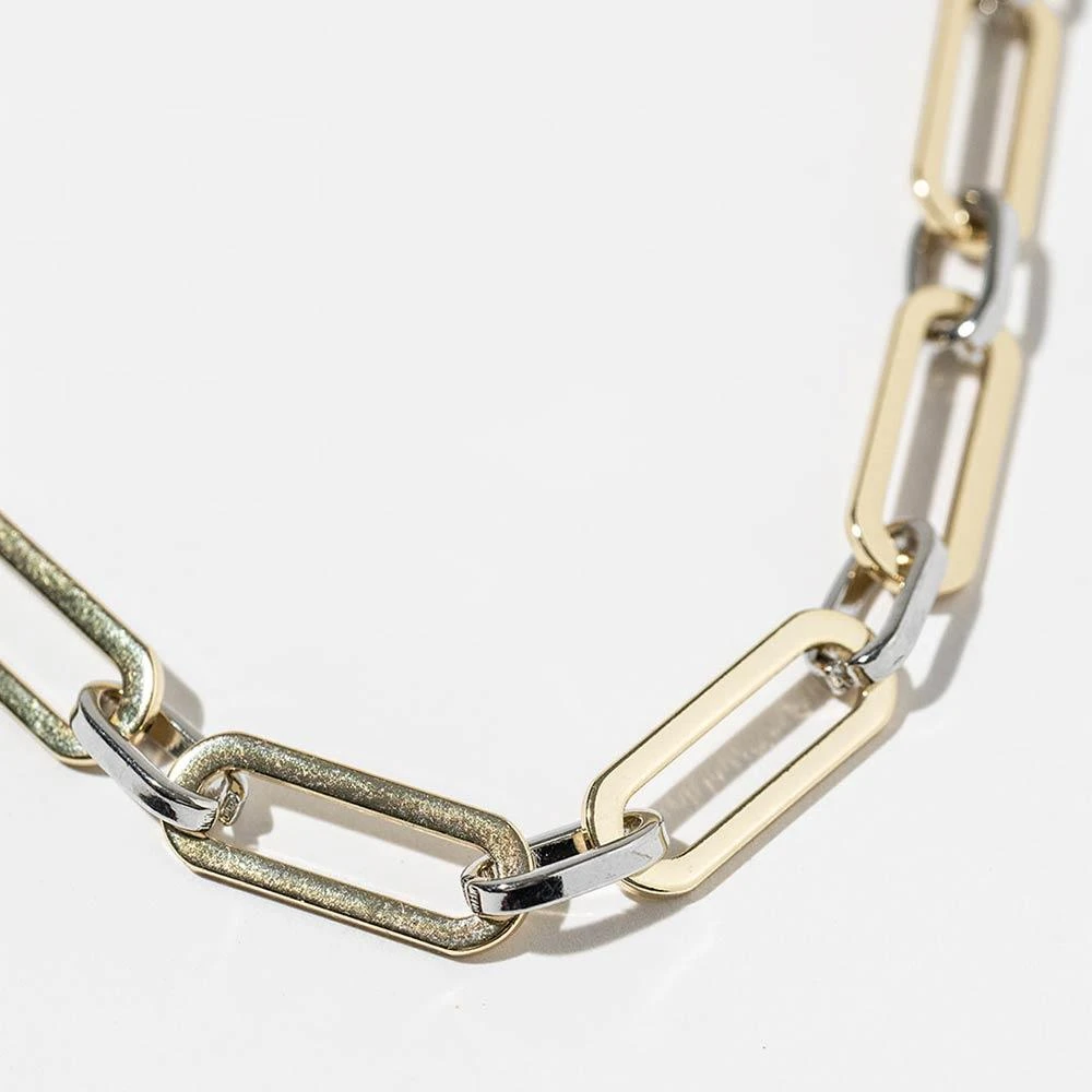 FASHNZFAB Gold Dipped Bold Two Tone Paperclip Chain Necklace 2