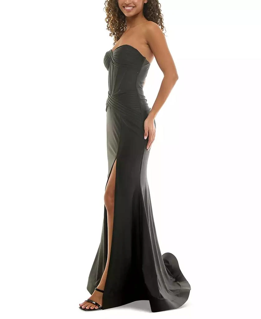 B Darlin Juniors' Strapless Corset High-Slit Evening Gown 3