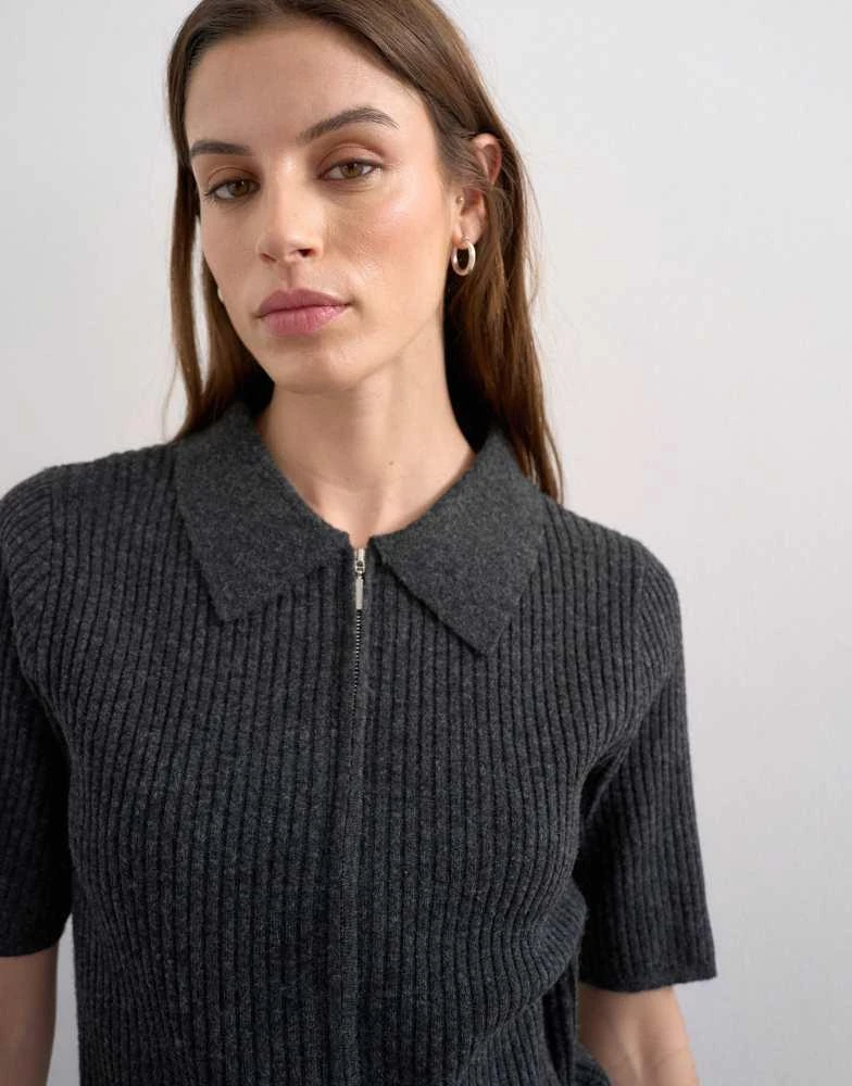 Topshop Topshop knitted zip through polo top co-ord in charcoal 3