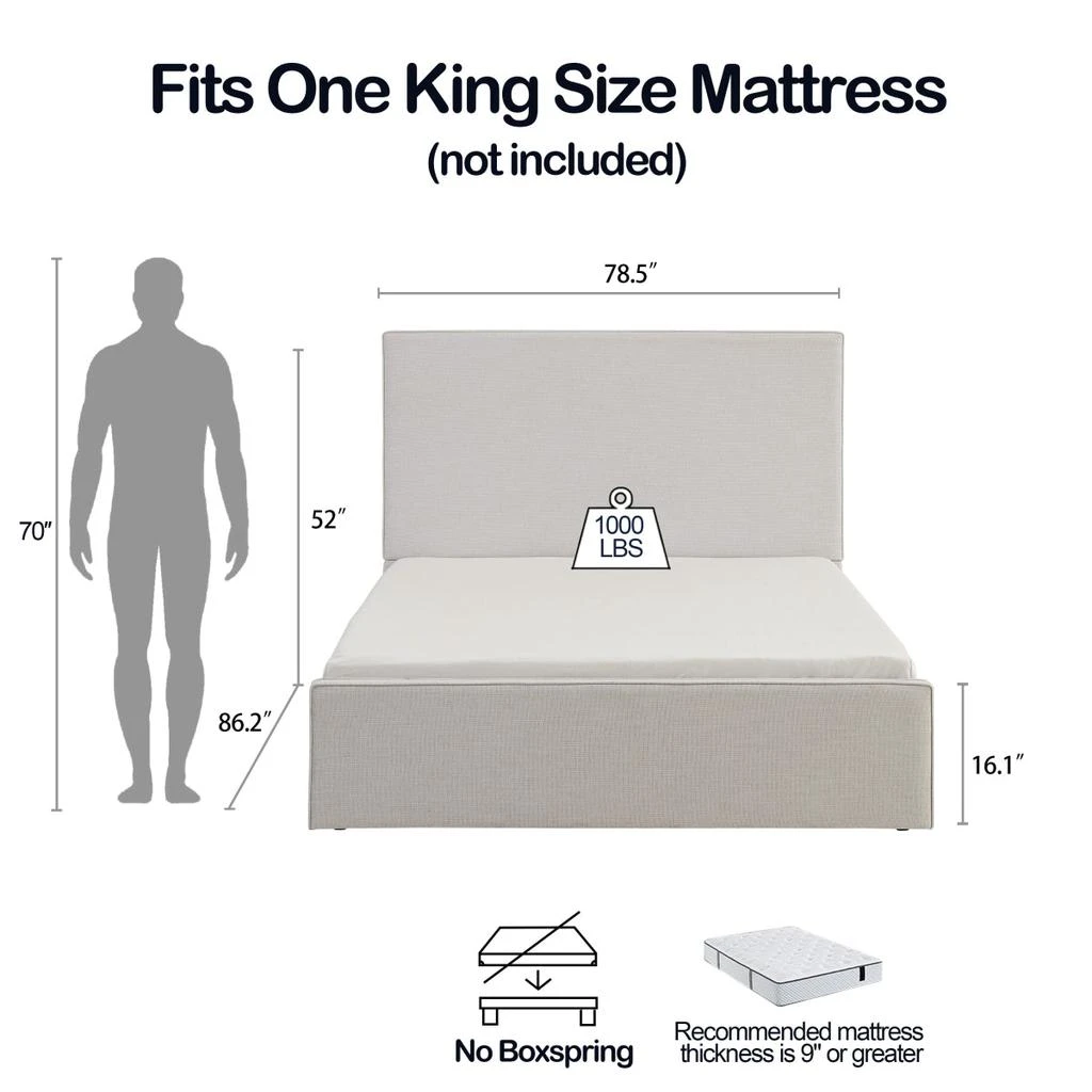 Streamdale Furniture Streamdale Lucas Tall Upholstered Bed - King, Textured Ivory Canvas 4