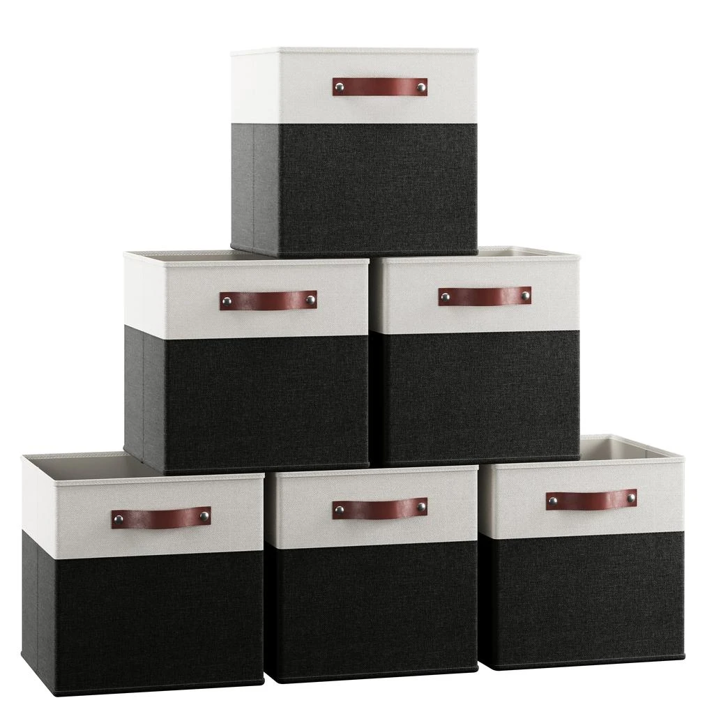 Ornavo Home Foldable Linen Storage Cube Bin with Leather Handles - Set of 6 7