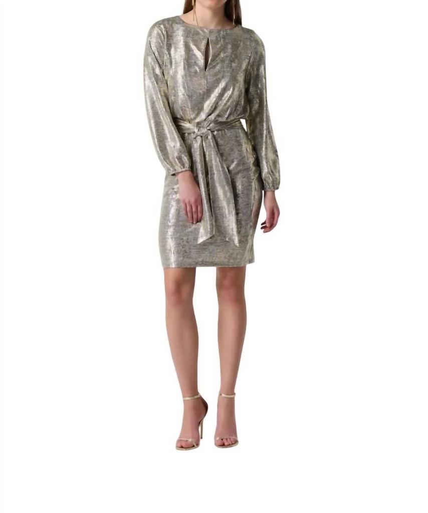 JOSEPH RIBKOFF Belted Wrap Dress In Gold