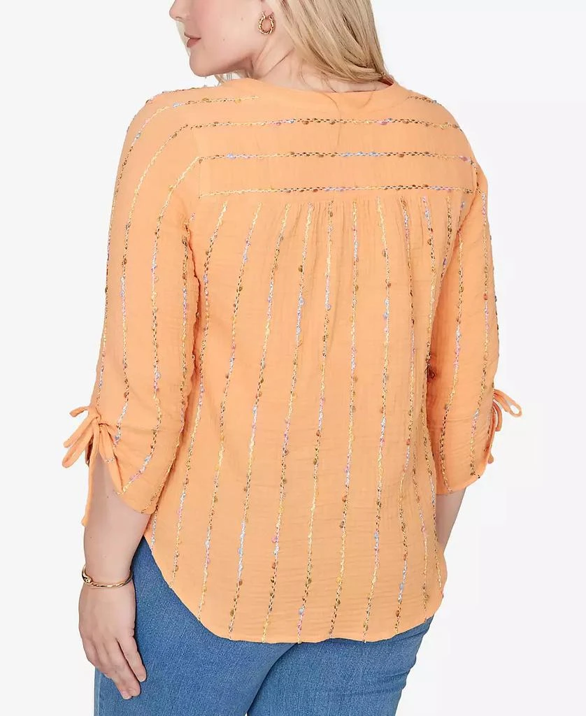 Alfred Dunner Women
s  Beachcomber Eyelash Gauze Textured Tie Sleeve Henley Top 5