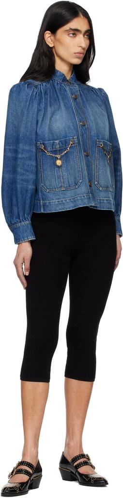 Chloé Indigo High-Neck Gathered Denim Jacket 4