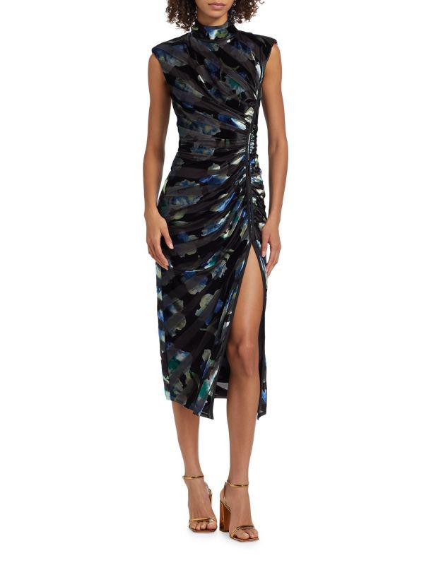 Ramy Brook Hallie Patterned Velvet Midi-Dress
