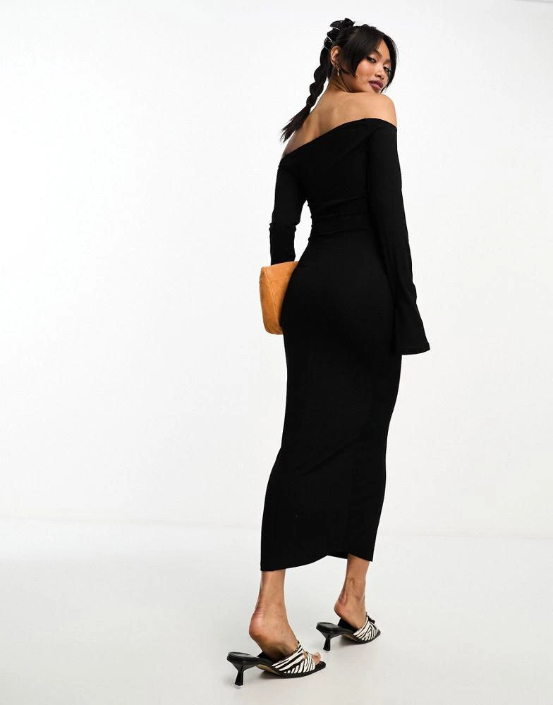 ASOS ASOS DESIGN bardot ruched front cut out long sleeve midi dress in black 4
