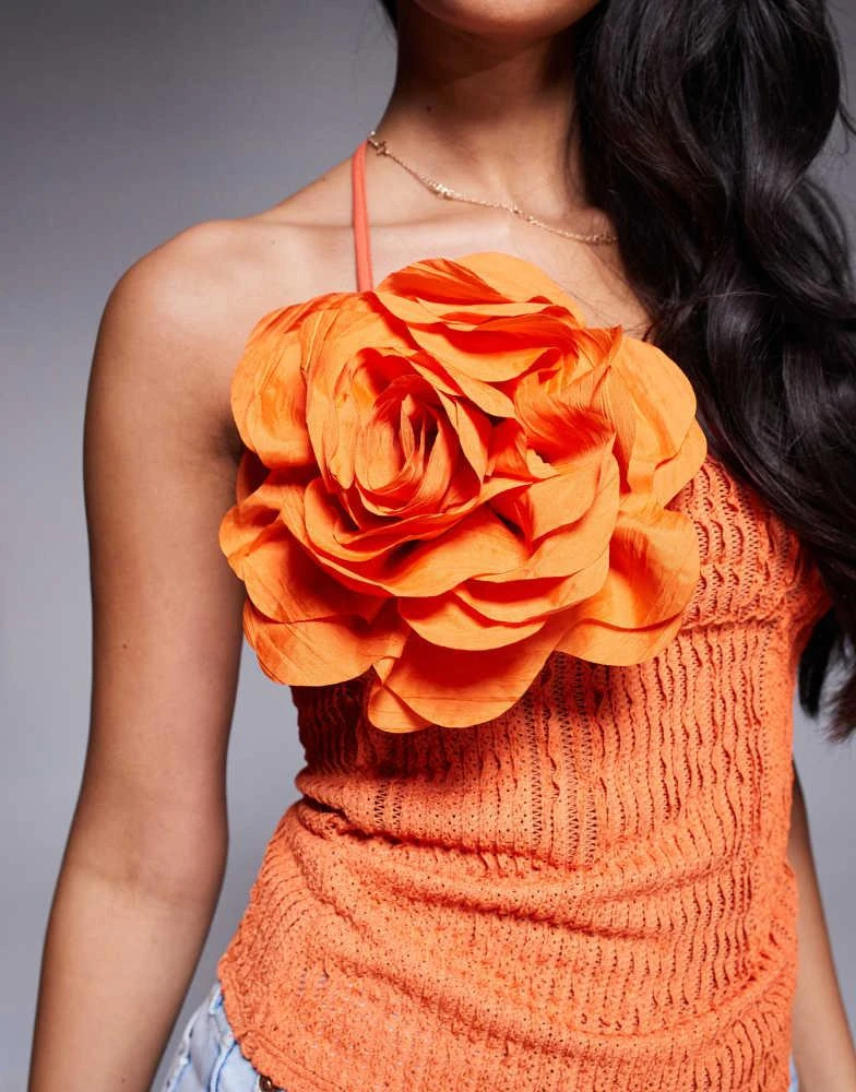 River Island River Island corsage halter neck top in orange 3