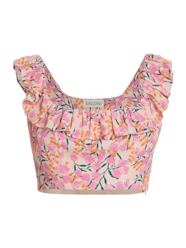 Saloni Trish Floral Crepe Ruffled Crop Top 6
