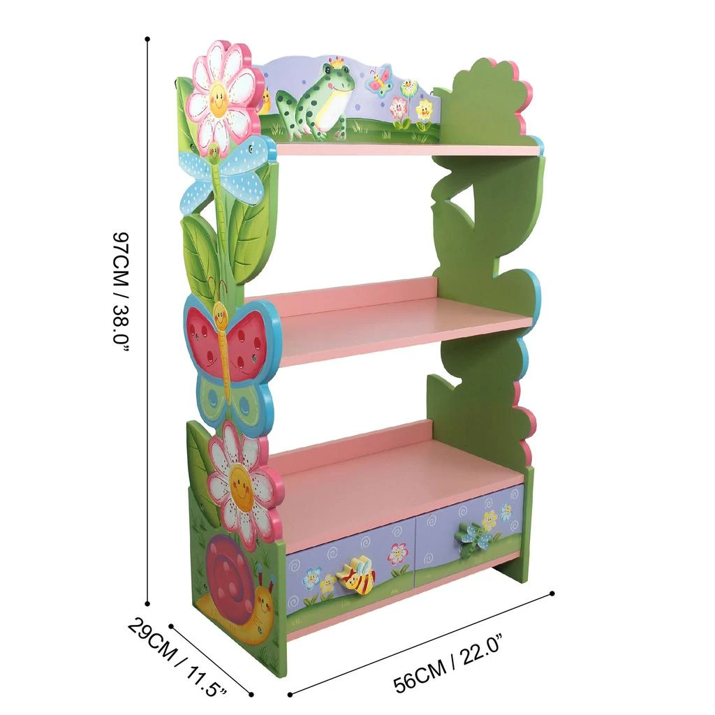Teamson Kids Magic Garden Wooden Kids Bookcase | Hand Crafted & Painted | W-7500A 2