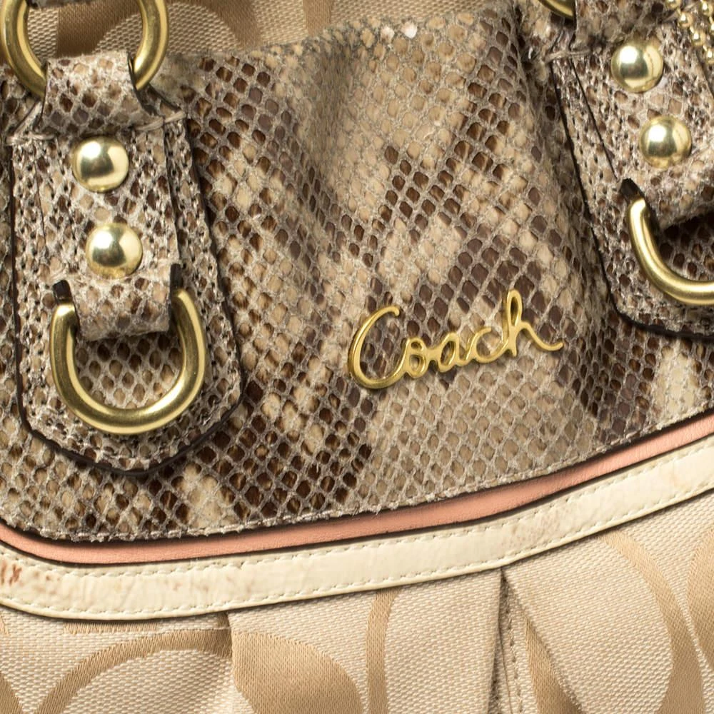 Coach Coach Beige Signature Canvas And Python Embossed Leather Ashley Tote 5