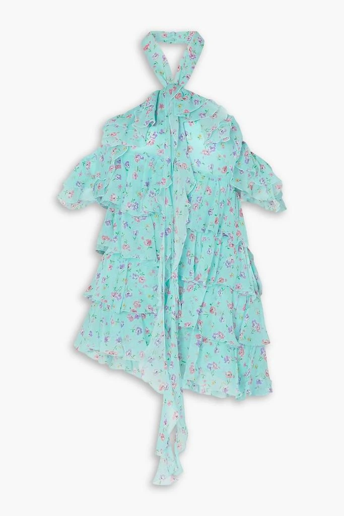 Alessandra Rich Violet ruffled floral-print silk-georgette halterneck mini dress 1