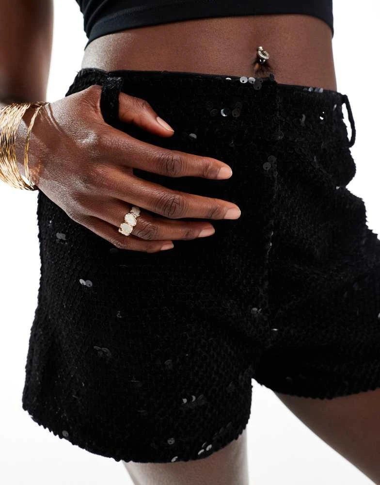 ASOS ASOS DESIGN tailored sequin micro shorts in black 5