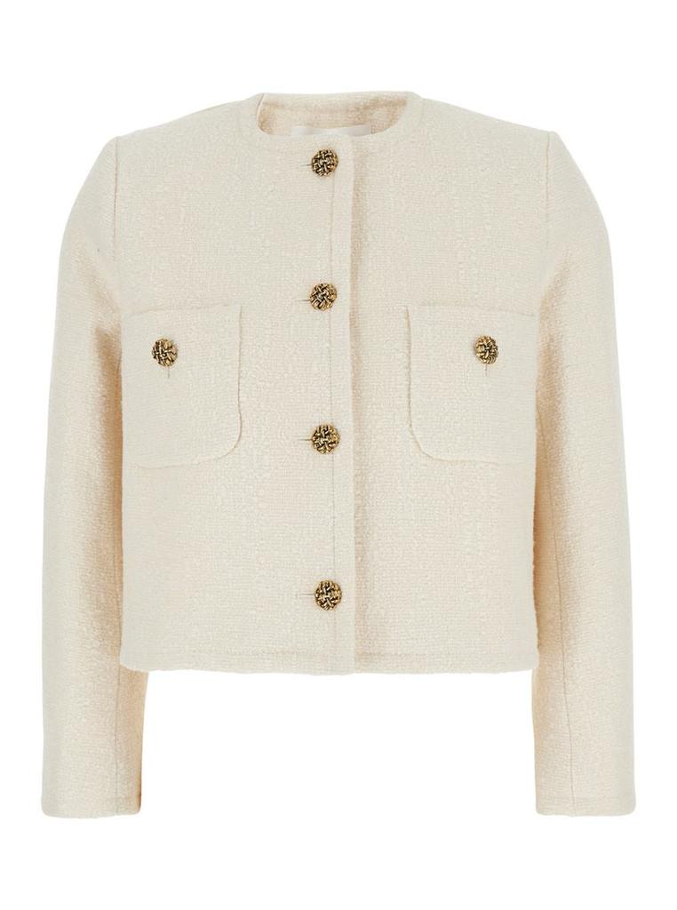 ba&sh 'Meredith' White Crop Jacket With Round Neck And Metal Buttons In Cotton And Wool Blend Woman