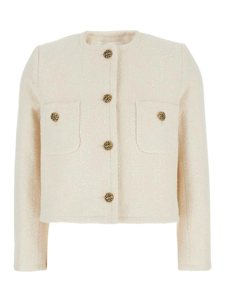 Ba&Sh 'Meredith' White Crop Jacket With Round Neck And Metal Buttons In Cotton And Wool Blend Woman 1