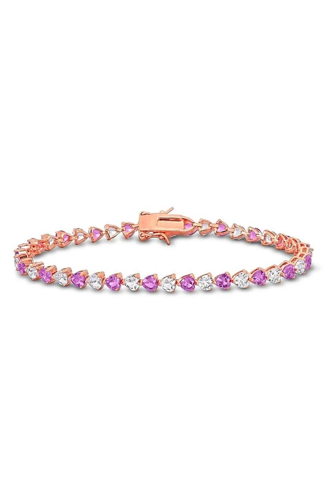 DELMAR Heart Cut Lab Created Pink Sapphire & White Sapphire Tennis Bracelet 1
