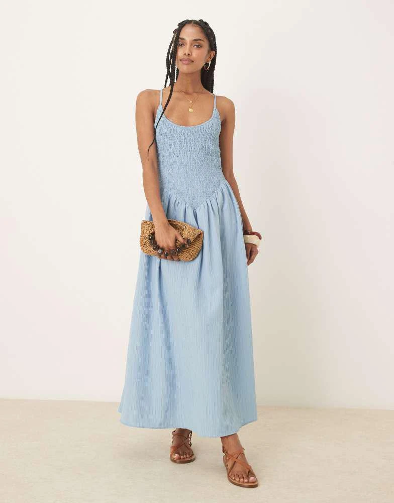 ASOS ASOS DESIGN scoop neck crinkle maxi dress with cross back in steel blue 1