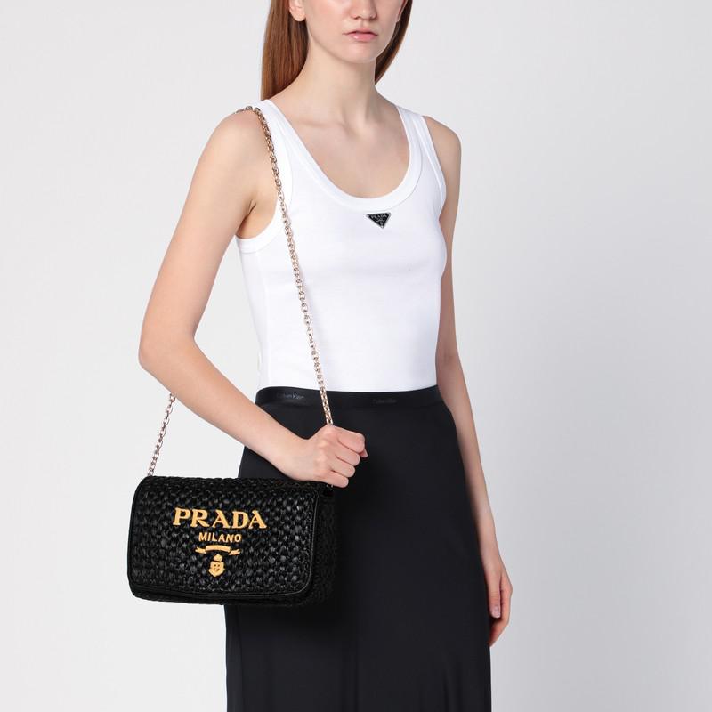 Prada Black crochet shoulder bag with logo