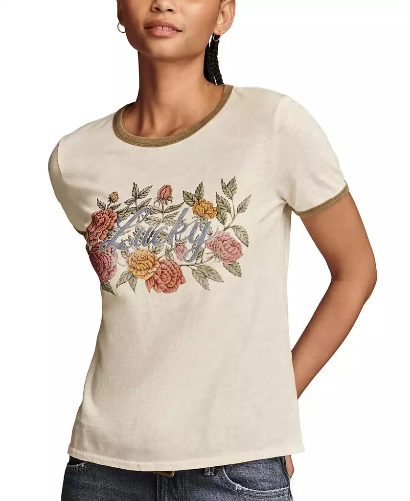 Lucky Brand Women's Cotton Floral Lucky Classic Ringer T-Shirt 1