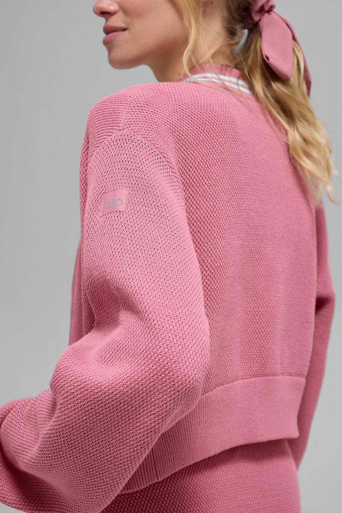 Alo Tennis Club Sweater Knit Full Zip Jacket - Pink Wild Rose
