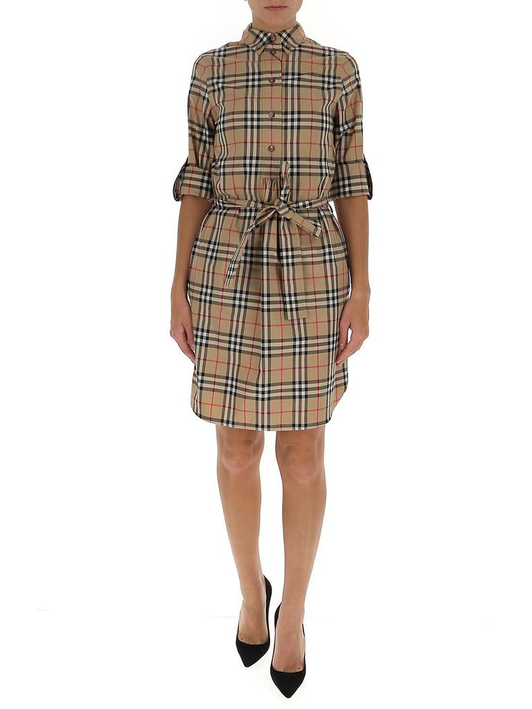 Burberry Burberry Vintage Checked Tie-Waist Shirt Dress