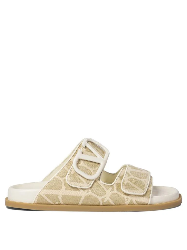 Valentino Valentino Garavani Sandalo Flat In Rafia Sintetica A Motivo Toile Iconographe 1