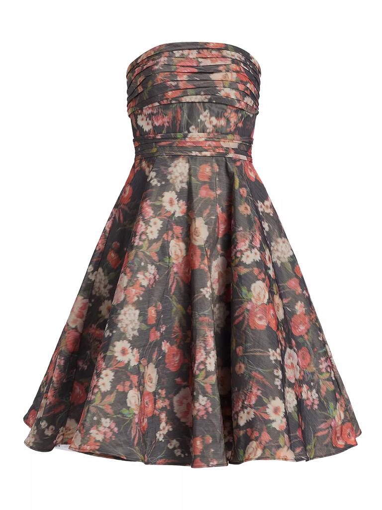 Pamella Roland Floral Taffeta Cocktail Dress