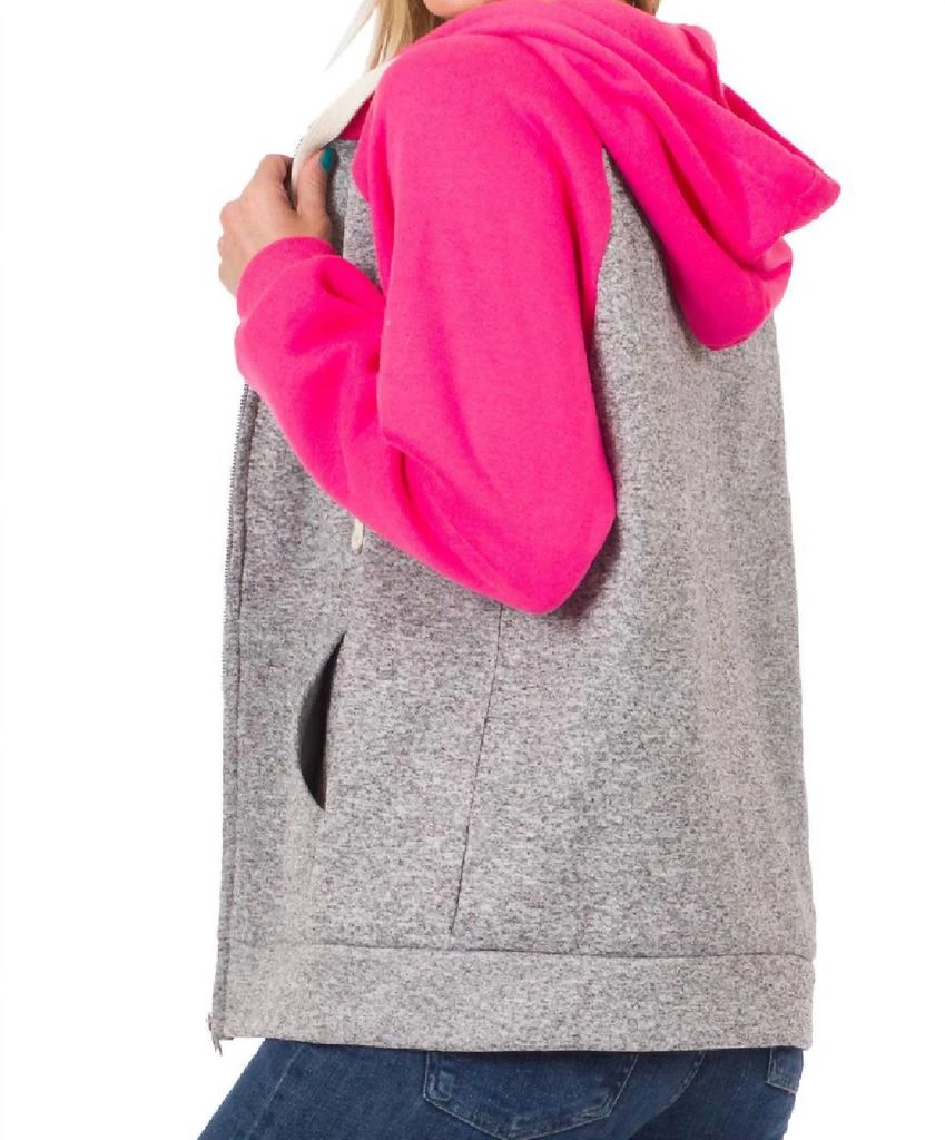 ZENANA Raglan Sleeved Hoodie In Fuchsia 4