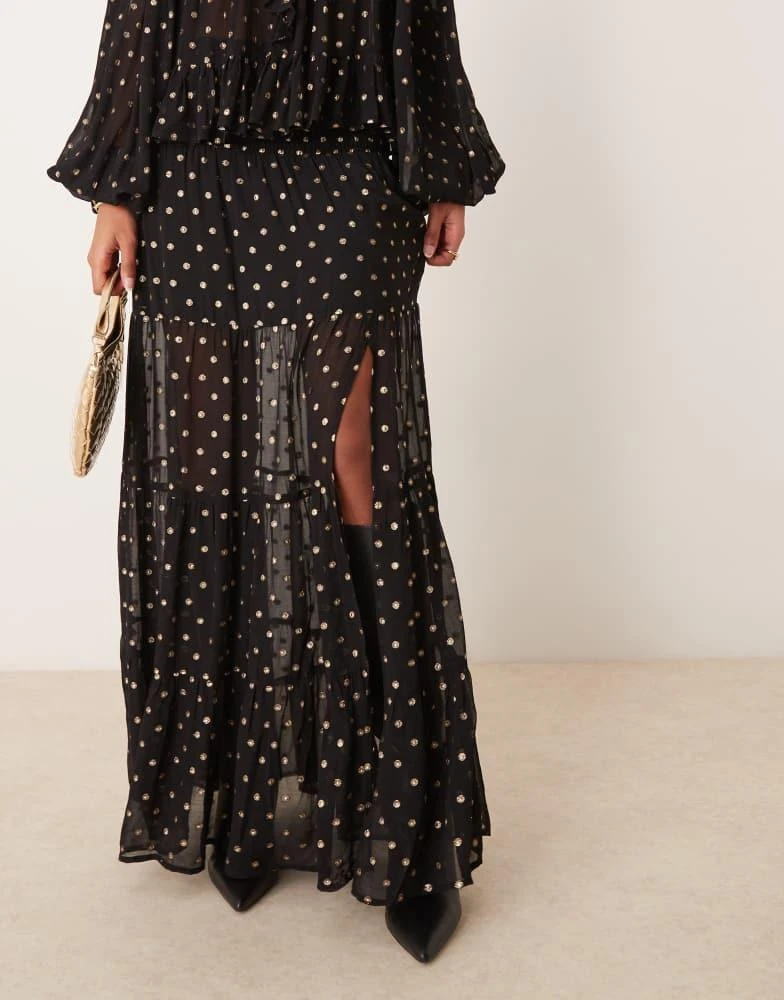 ASOS ASOS DESIGN metallic spot maxi skirt in black & gold 5