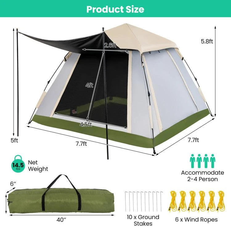 Hivvago 2-4 Person Instant Pop-up Camping Tent with Removable Rainfly 6