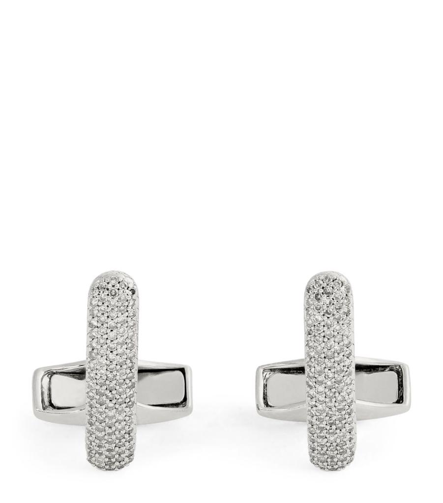 Tateossian Sterling Silver and Diamond Baton Cufflinks